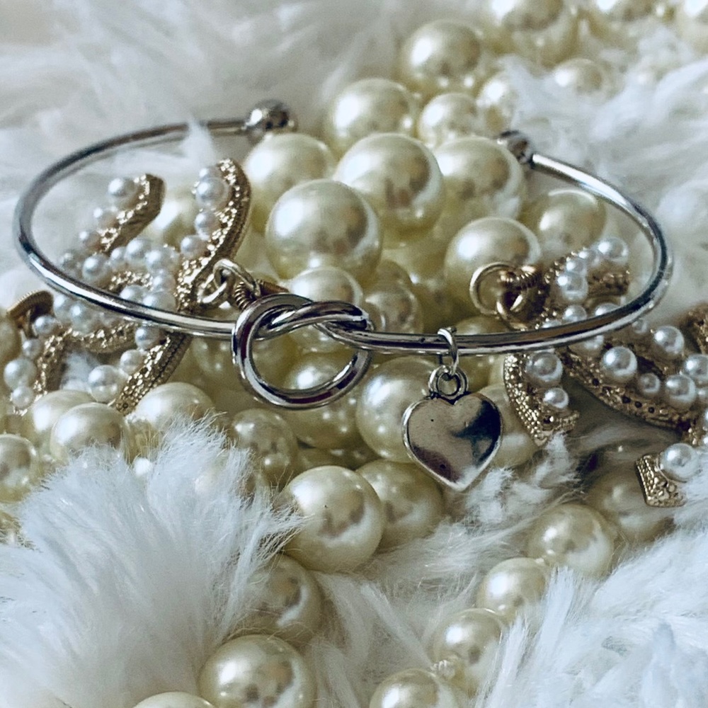 💖Handmade Silver Heart Charm Stackable Cuff 💖 - Picture 2 of 4